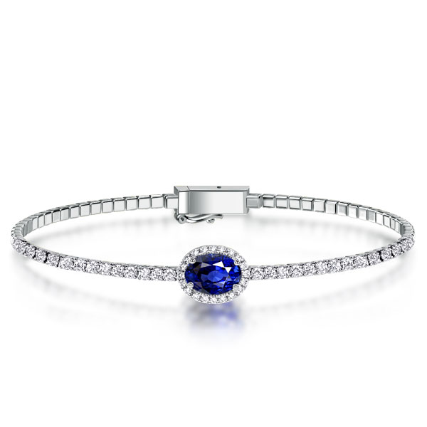 

Italo Halo Oval Cut Blue Sapphire Tennis Bracelet For Women, White