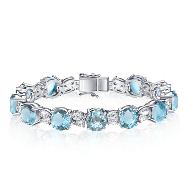 

Alternating Aquamarine & White Sapphire Tennis Bracelet For Women