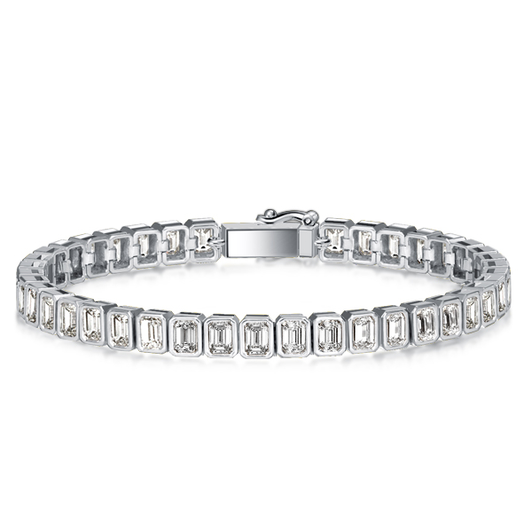 

Bezel Setting Emerald Cut White Sapphire Tennis Bracelet For Women