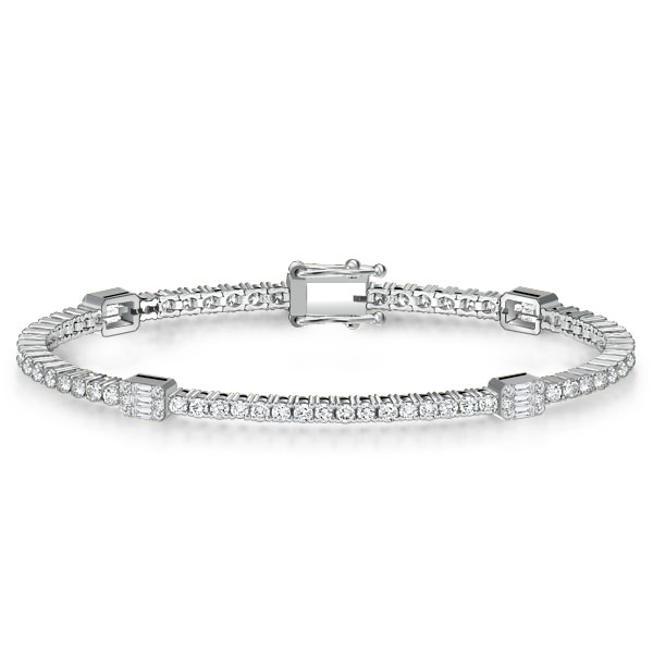 

Round & Baguette Cut Tennis Bracelet For Women, White