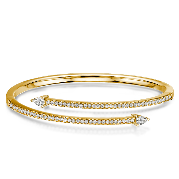 

Golden Pear & Round Cut White Sapphire Bangle Bracelet