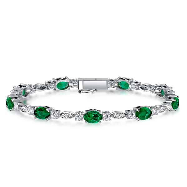 

Italo Emerald Sapphire Oval Cut Tennis Bracelet For Women, White
