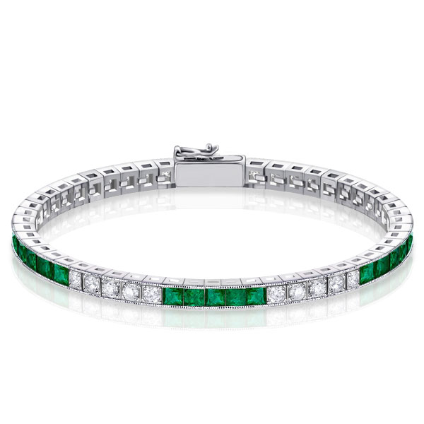

Alternating Emerald & White Princess Tennis Bracelet For Women