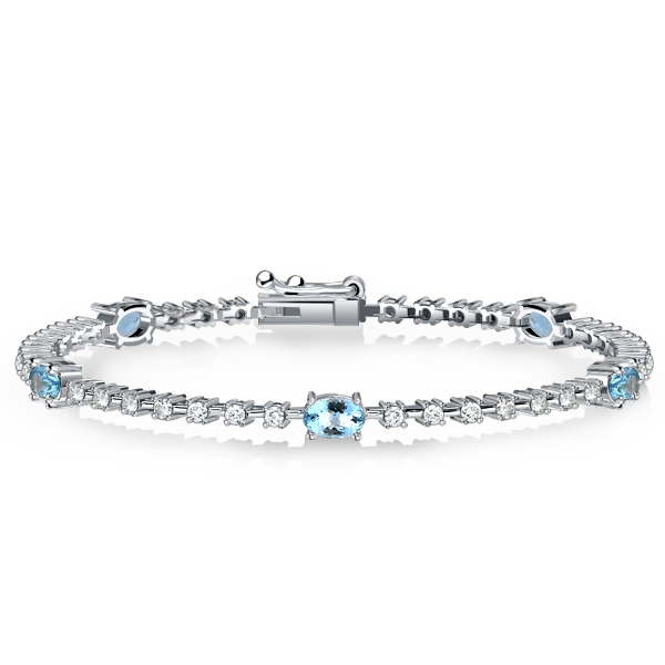 

Italo Aquamarine & White Oval Cut Tennis Bracelet For Women