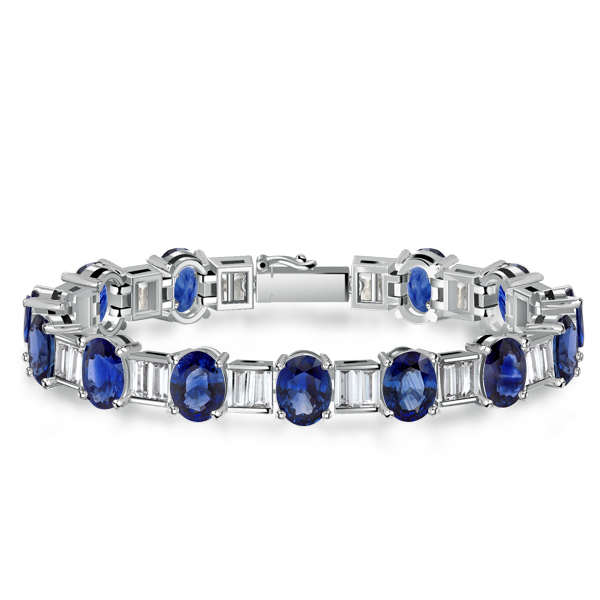 

Italo Blue Oval & Baguette Cut Tennis Bracelet For Women, White