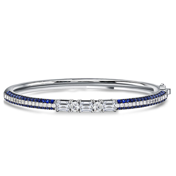 

Italo Blue Sapphire Emerald Cut Bangle Silver Bracelet, White