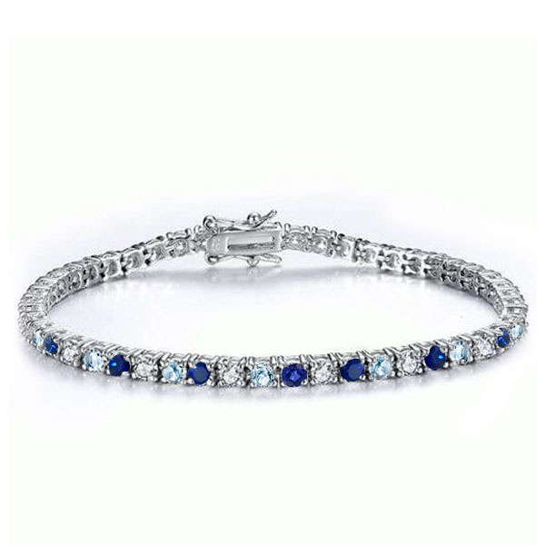

Italo Round Cut Blue Sapphire Tennis Bracelet For Women Classic, White