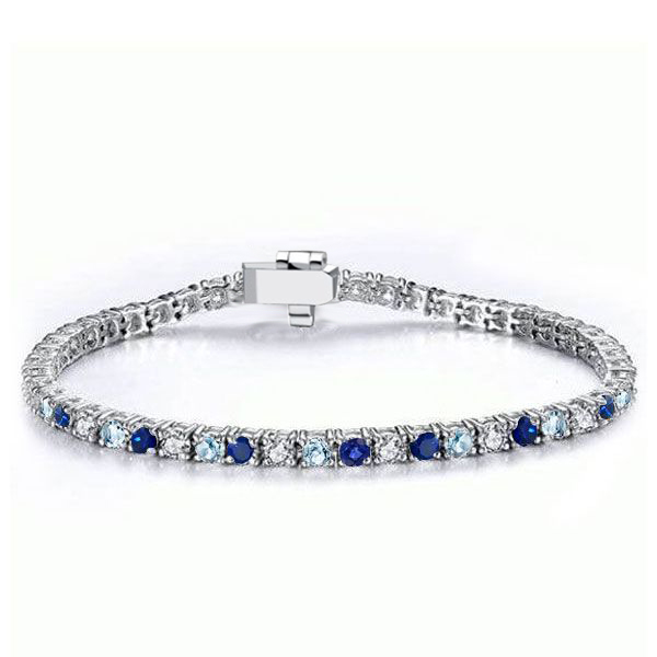 

Italo Round Cut Blue Sapphire Tennis Bracelet For Women Classic, White