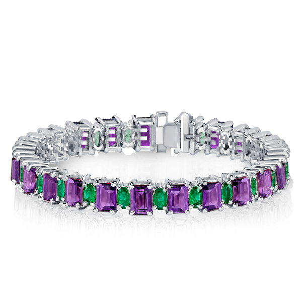 

Amethyst & Emerald Sapphire Tennis Bracelet In Sterling Silver, White