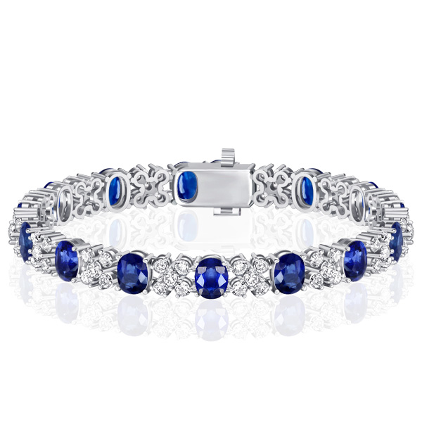 

Cornflower Oval Cut Blue Sapphire Tennis Bracelet In Silver, White