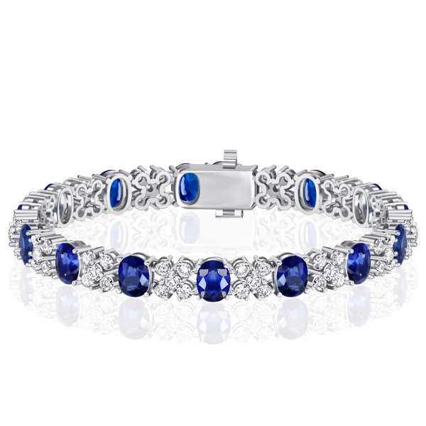 

Cornflower Oval Cut Blue Sapphire Tennis Bracelet In Silver, White
