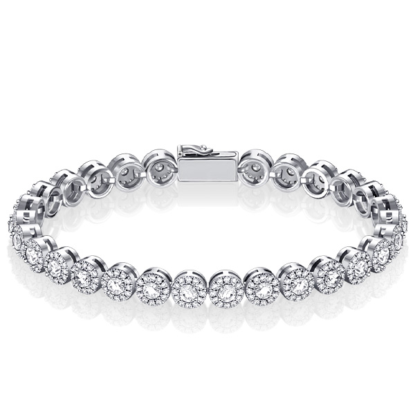 

Round Cut Halo Tennis Bracelet In Sterling Silver Classic, White