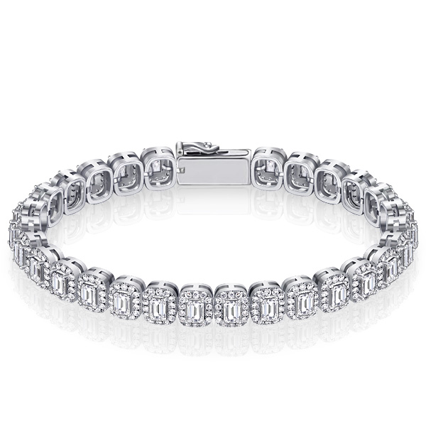 

Italo Halo Emerald Cut Tennis Bracelet In Sterling Silver, White