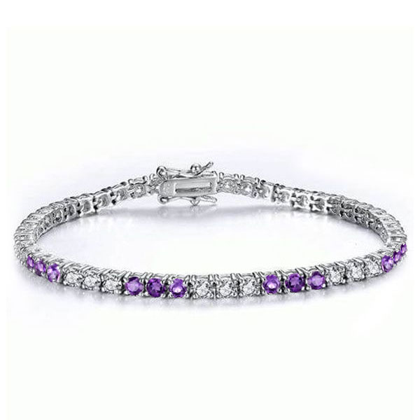 

Italo Round Cut Amethyst & White Tennis Bracelet In Silver