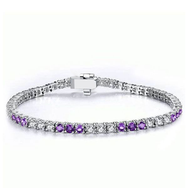 

Italo Round Cut Amethyst & White Tennis Bracelet In Silver