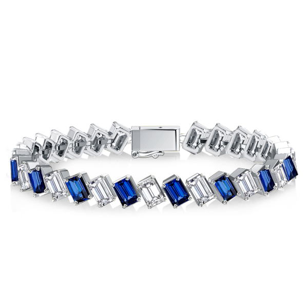 

Italo Emerald Cut White & Blue Tennis Bracelet For Women