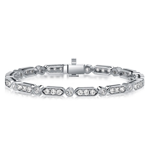 

Italo Milgrain Bezel White Sapphire Tennis Bracelet For Women