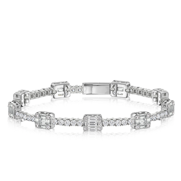 

Italo Round & Baguette Tennis Bracelet For Women, White