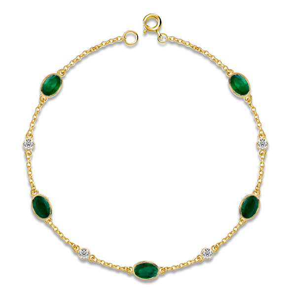 

Italo Oval Cut Emerald Green Chain Bracelet For Women, White