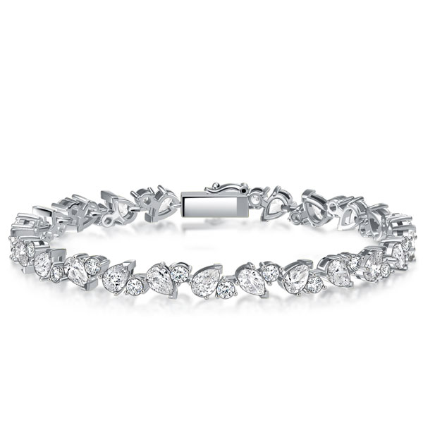 

Italo Alternating Round & Pear Cut Tennis Bracelet For Women, White