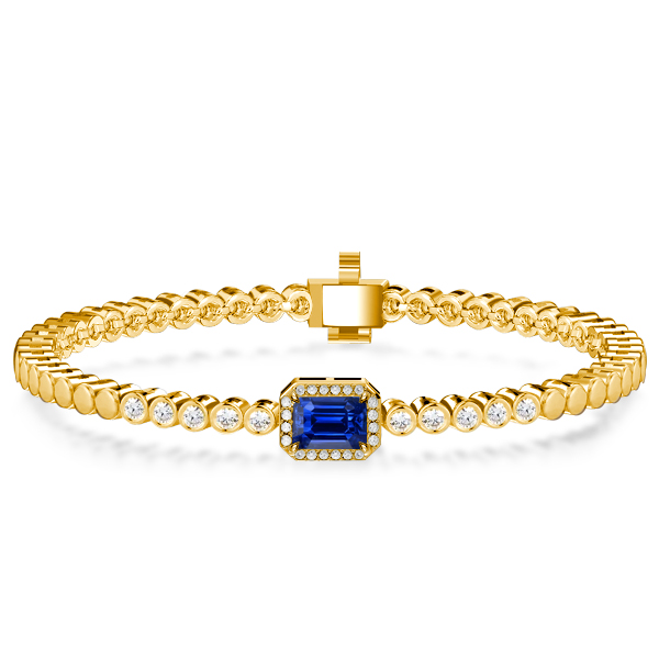 

Italo Halo Emerald Cut Blue Sapphire Tennis Bracelet, White
