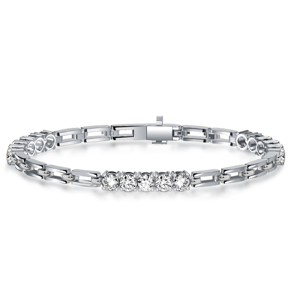

Italo White Sapphire Paper Clip Bracelet In Sterling Silver