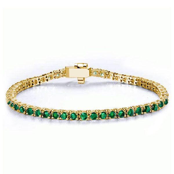 

Italo Golden Round Cut Emerald Tennis Bracelet For Women, White