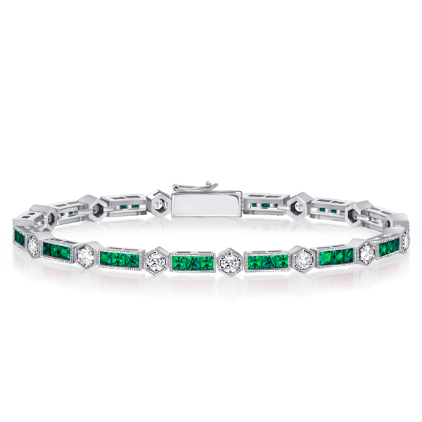 

Italo Alternating Triple Emerald Tennis Bracelet For Women, White