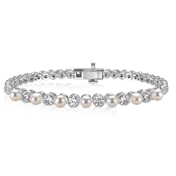 

Italo Milgrain Bezel Round Pearl Tennis Bracelet Vintage, White