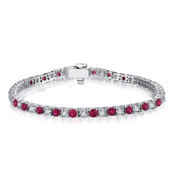 

Italo Round Cut White & Ruby Tennis Bracelet For Women