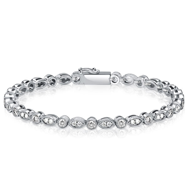 

Italo Milgrain Round Cut Tennis Bracelet For Wedding, White