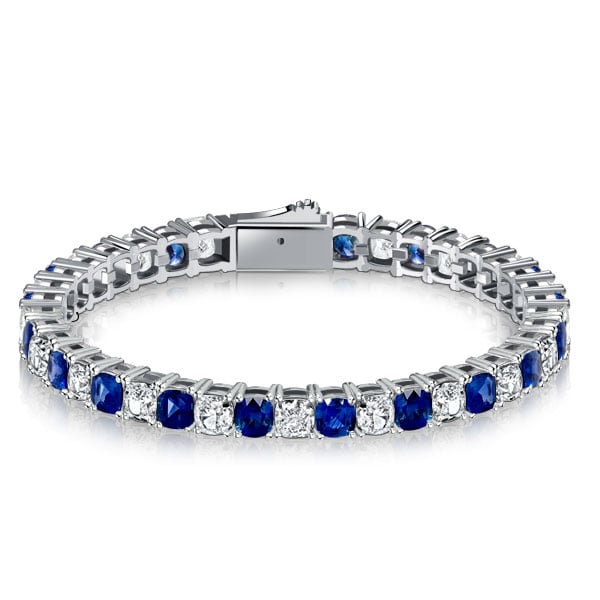 

Italo White & Blue Cushion Cut Eternity Bracelets For Wedding