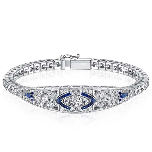

Italo Art Deco Tennis Bracelet In Sterling Silver, White