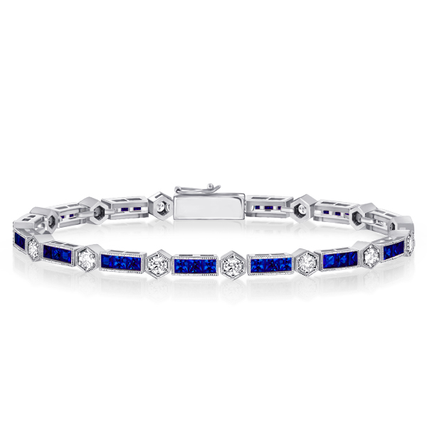 

Alternating Round White & Triple Blue Bracelets For Wedding