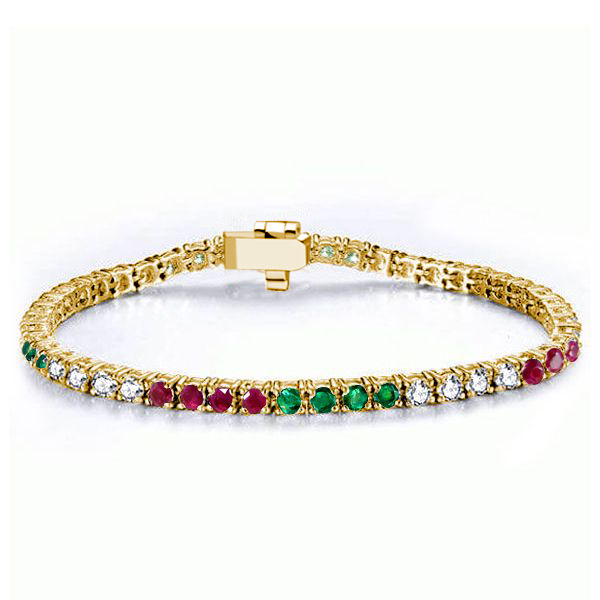 

Italo Golden Emerald Sapphire Ruby Tennis Bracelet, White