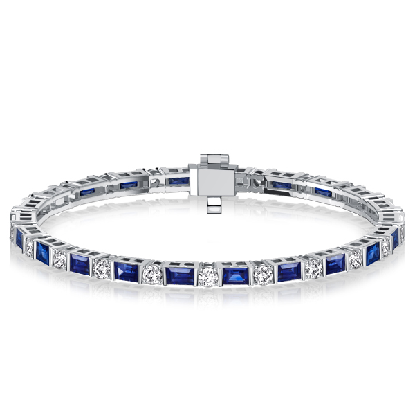 

Italo Bar Setting Baguette Cut Blue Sapphrie Tennis Bracelet, White