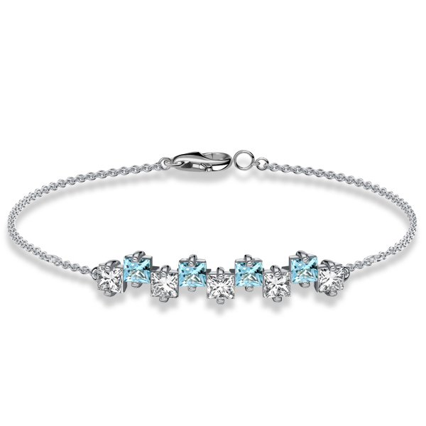 

Italo Princess Cut White & Aquamarine Chain Bracelet For Women