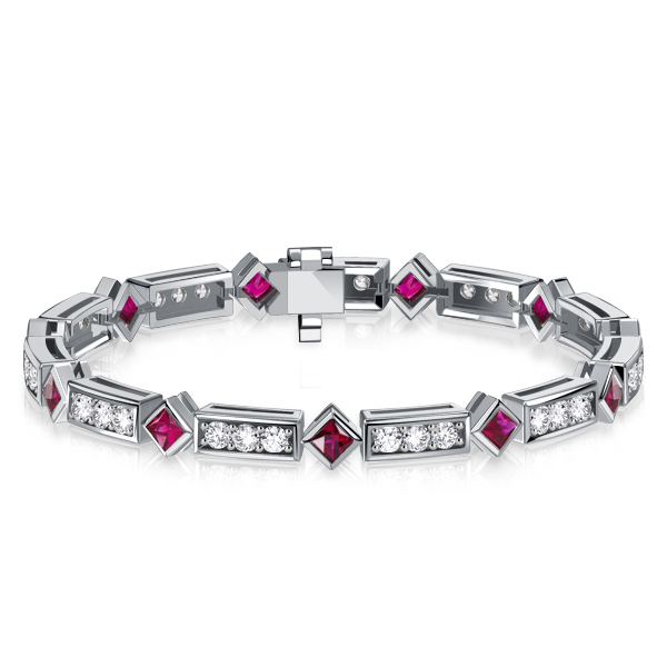 

Italo Vintage Princess Cut Ruby Tennis Bracelet For Women, White