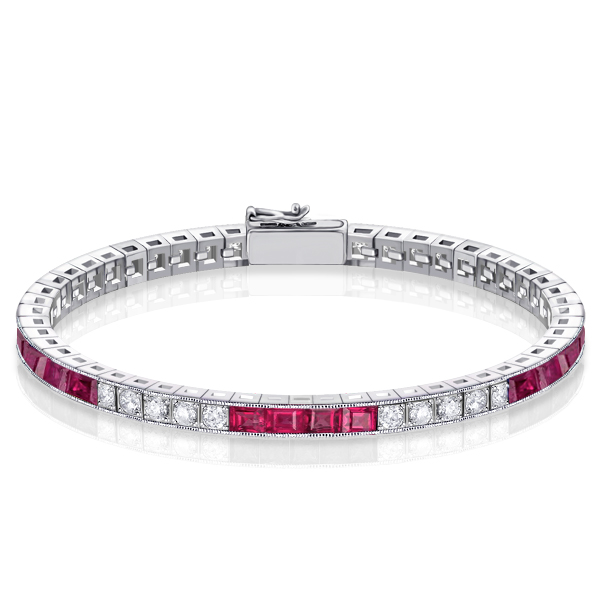 

Italo Eternity Asscher Cut Ruby Tennis Bracelet, White