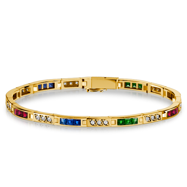 

Italo Blue Sapphire Emerald Ruby Bezel Set Tennis Bracelet, White