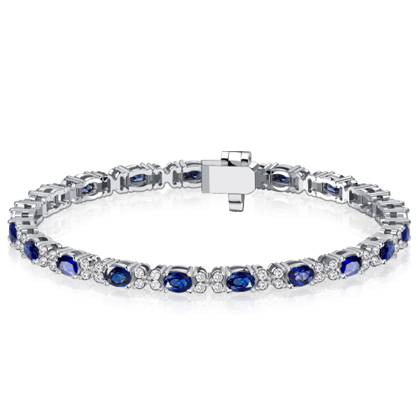 

Italo Cluster Oval Cut Blue Sapphire Bracelet Silver, White