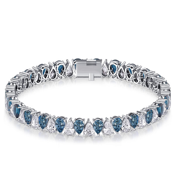 

Italo Pear Shaped Blue Topaz Tennis Silver Bracelet, White