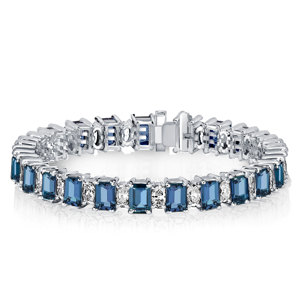 

Italo Blue Topaz Emerald Cut Tennis Bracelet In Sterling Silver, White