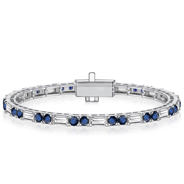 

Italo Round & Baguette Cut Tennis Bracelet Blue Sapphire Bracelet, White