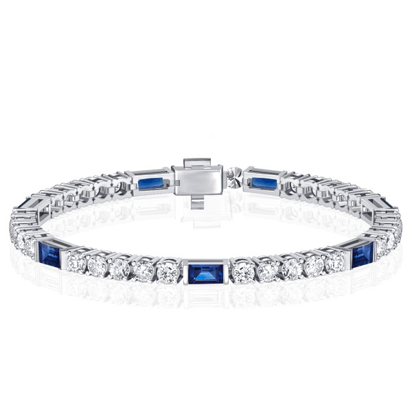 

Italo Art Deco Blue Sapphire Bracelet Round Cut Tennis Bracelet, White