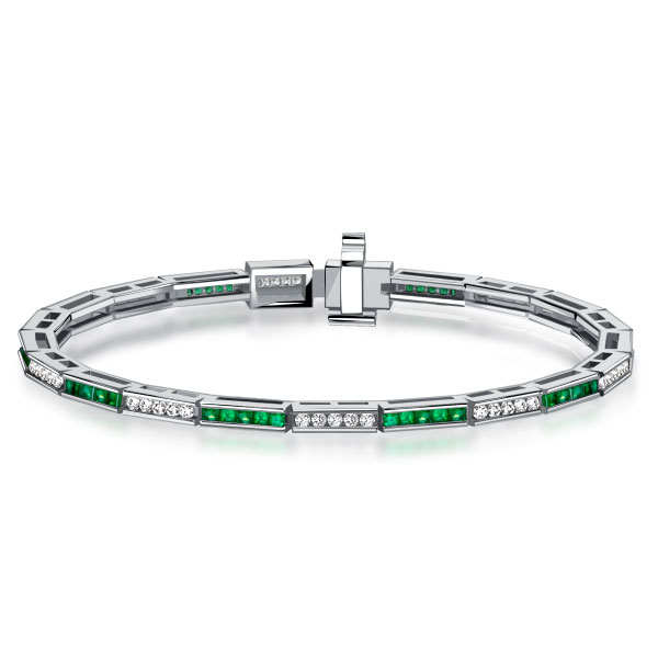 

Italo Channel Set Asscher Cut Emerald Sapphire Tennis Bracelet, White