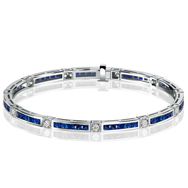 

Italo Princess Cut Blue Sapphire Bracelet Tennis Bracelet, White