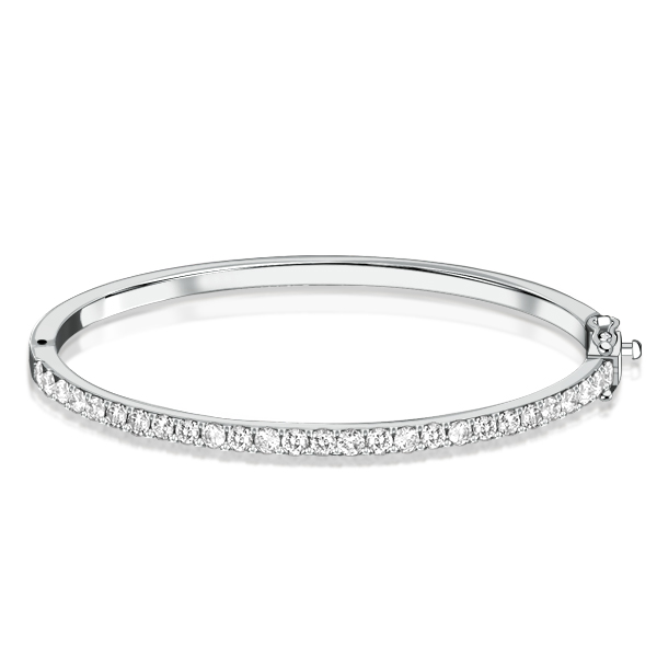 

Italo 3 MM Round Cut Bangle Bracelet In Sterling Silver, White