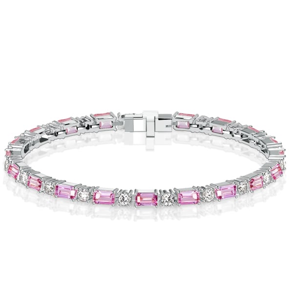 

Italo Baguette & Round Cut Pink Sapphire Tennis Bracelets For Women, White