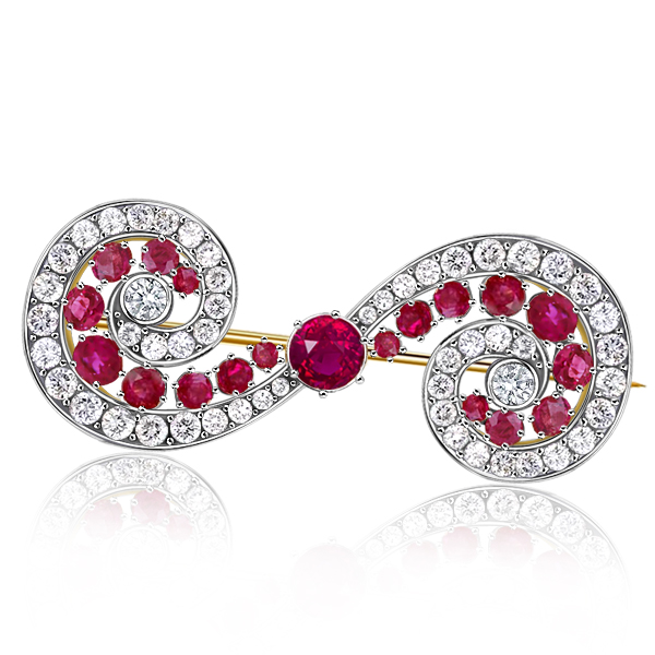 

Vintage Curling Ruby Brooch For Women, White